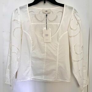 NWT 7 For All Mankind Women Cotton Balloon Sleeves Eyelet Top White Size S